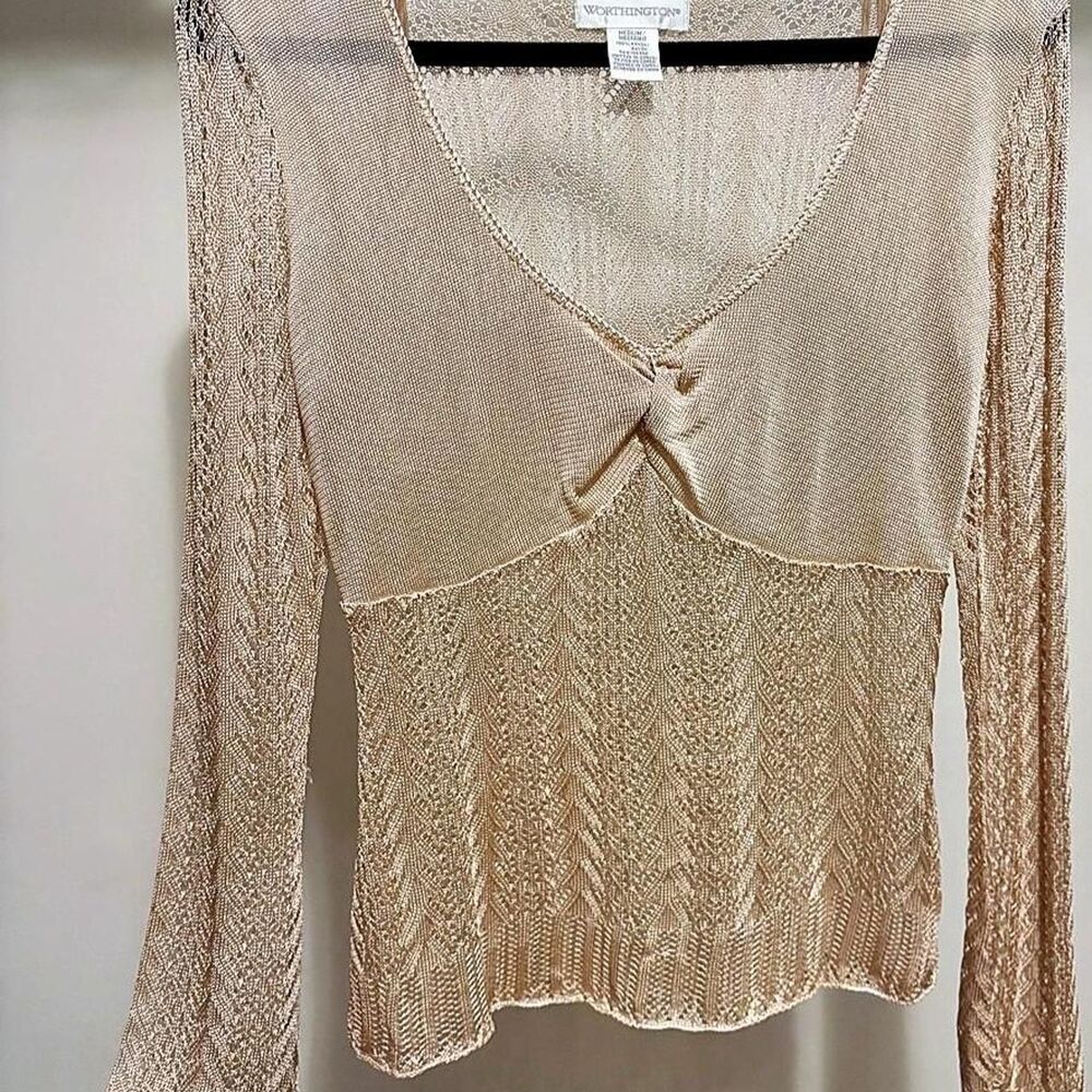 Vintage knit top - Champagne Metallic Knit Bell Sleeve ✨ Size Medium